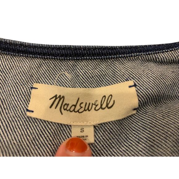 MADEWELL Denim Ruffle Top shirt clare wash $75 BLOGGER FAV SOLD OUT Size S - EUC - Picture 8 of 11